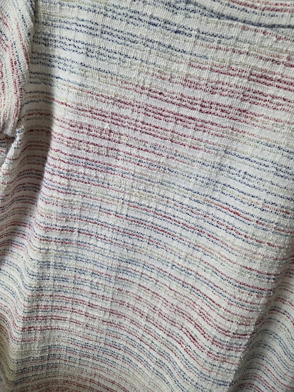 LOFT Cream Tweed Short Sleeve Top with Pink & Blue Stripes